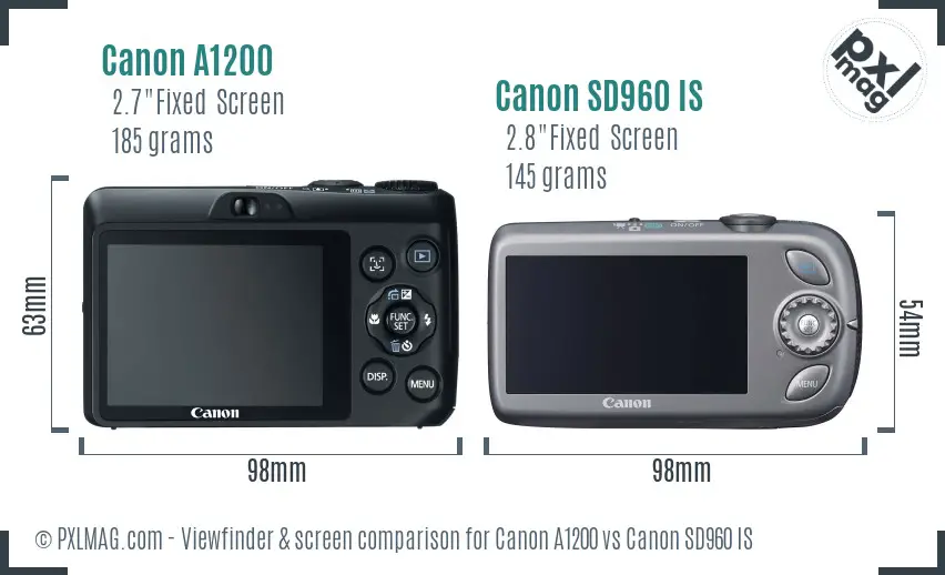 Canon A1200 vs Canon SD960 IS Screen and Viewfinder comparison