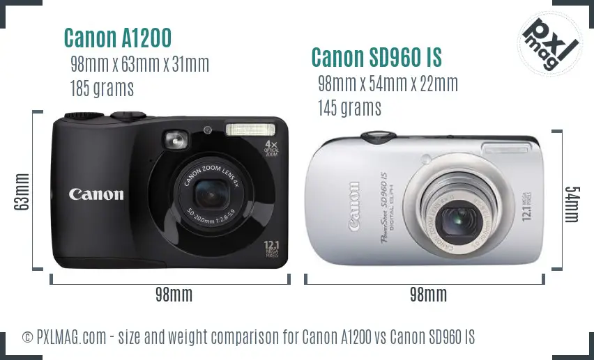 Canon A1200 vs Canon SD960 IS size comparison