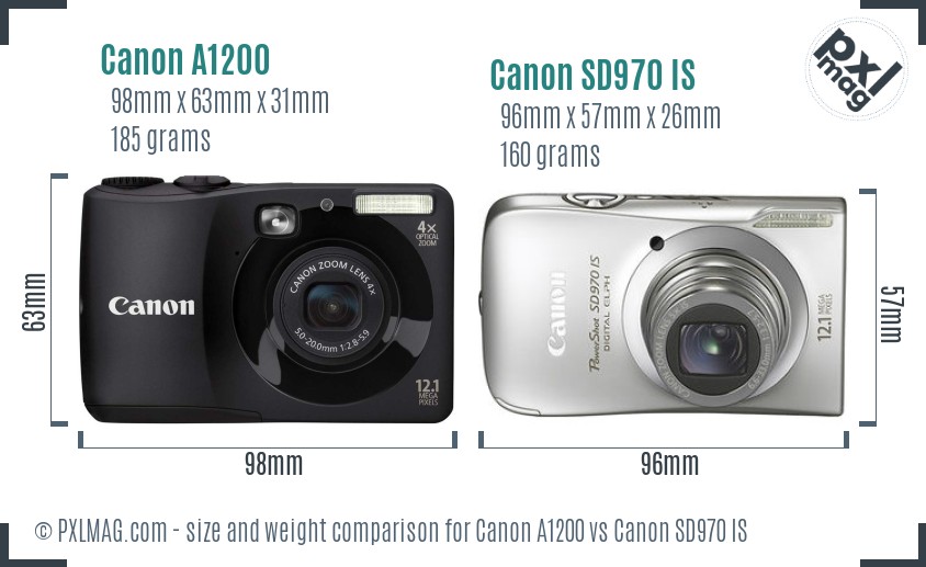 Canon A1200 vs Canon SD970 IS size comparison