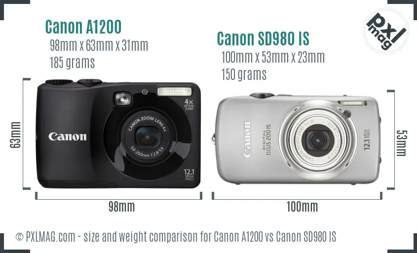 Canon A1200 vs Canon SD980 IS size comparison