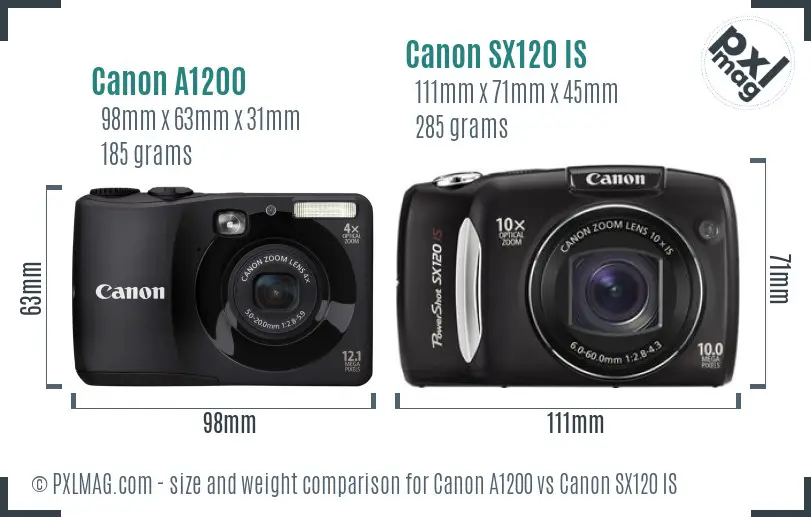 Canon A1200 vs Canon SX120 IS size comparison