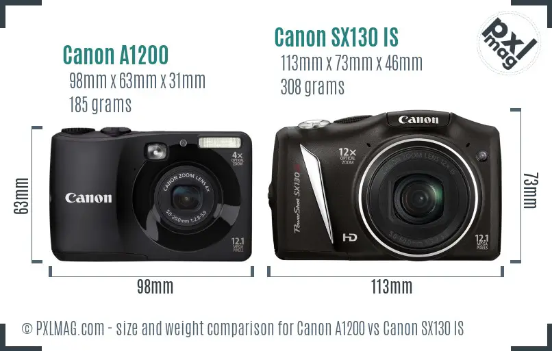 Canon A1200 vs Canon SX130 IS size comparison