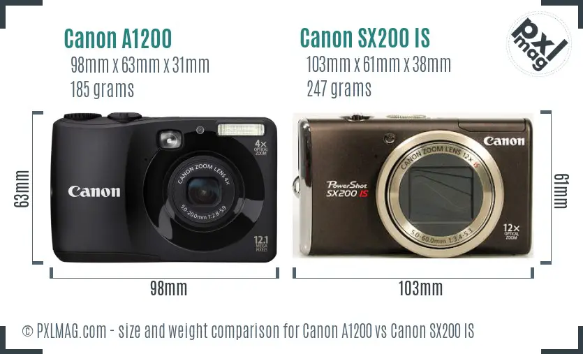Canon A1200 vs Canon SX200 IS size comparison Canon A1200 vs Canon SX200 IS size comparison