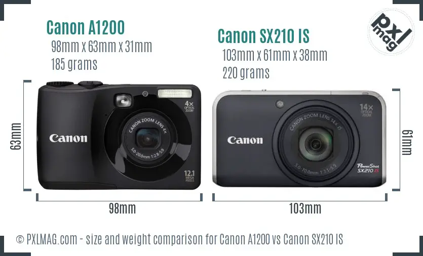 Canon A1200 vs Canon SX210 IS size comparison