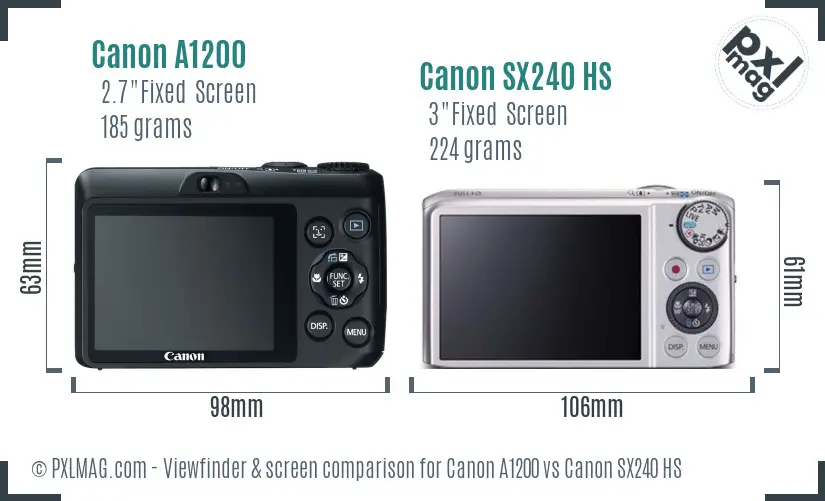 Canon A1200 vs Canon SX240 HS Screen and Viewfinder comparison Canon A1200 vs Canon SX240 HS Screen and Viewfinder comparison