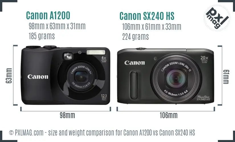 Canon A1200 vs Canon SX240 HS size comparison Canon A1200 vs Canon SX240 HS size comparison