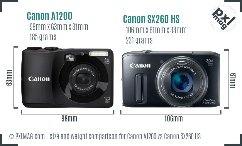 Canon A1200 vs Canon SX260 HS size comparison