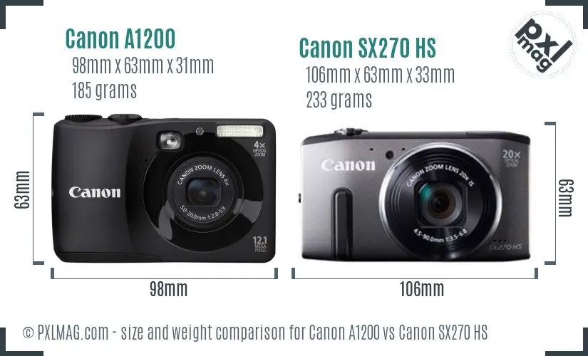 Canon A1200 vs Canon SX270 HS size comparison Canon A1200 vs Canon SX270 HS size comparison