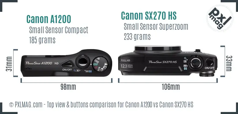 Canon A1200 vs Canon SX270 HS top view buttons comparison Canon A1200 vs Canon SX270 HS top view buttons comparison