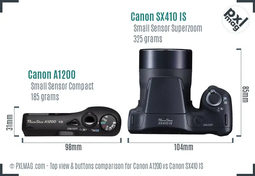 Canon A1200 vs Canon SX410 IS top view buttons comparison Canon A1200 vs Canon SX410 IS top view buttons comparison