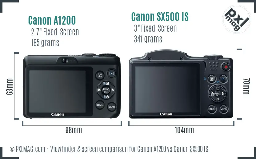 Canon A1200 vs Canon SX500 IS Screen and Viewfinder comparison
