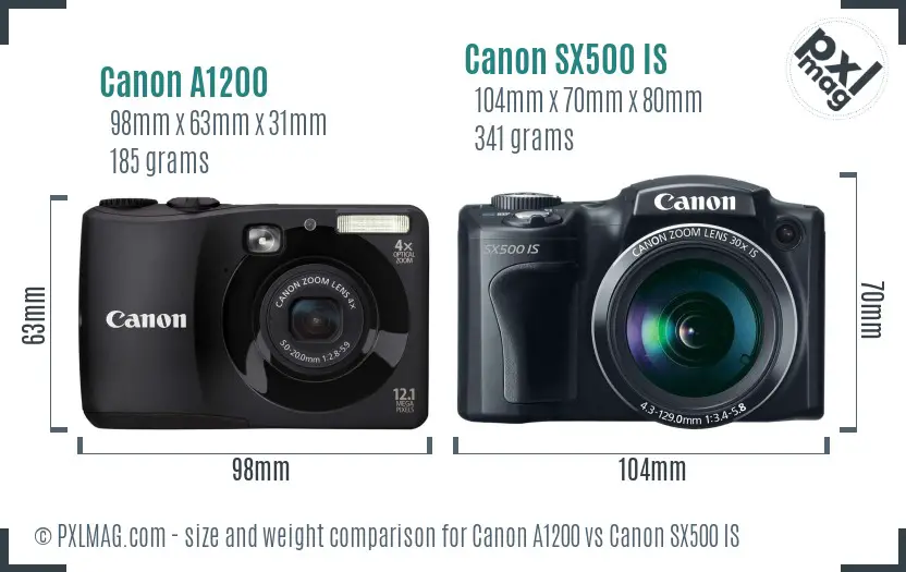 Canon A1200 vs Canon SX500 IS size comparison