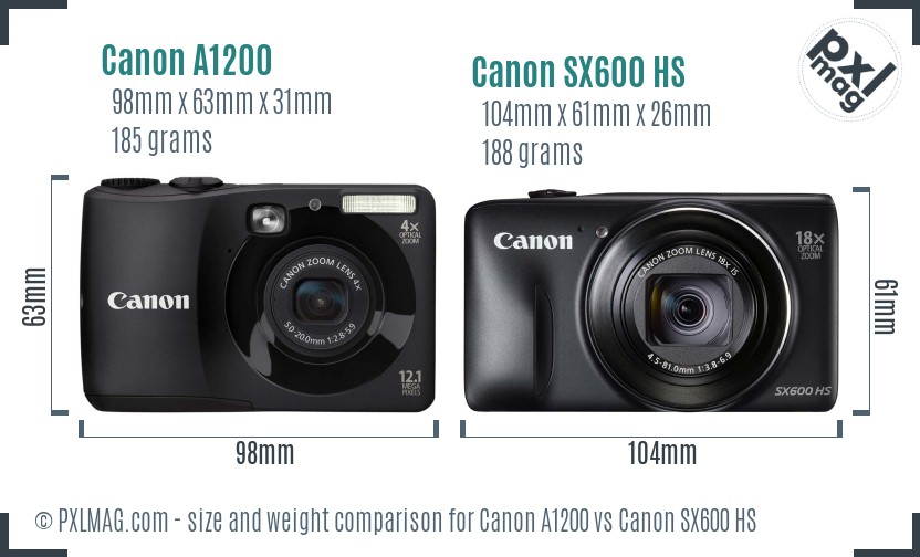 Canon A1200 vs Canon SX600 HS size comparison