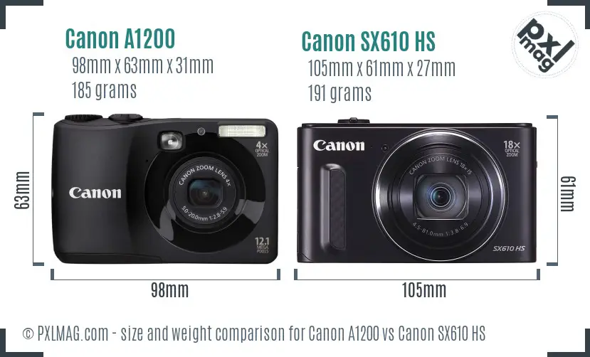 Canon A1200 vs Canon SX610 HS size comparison