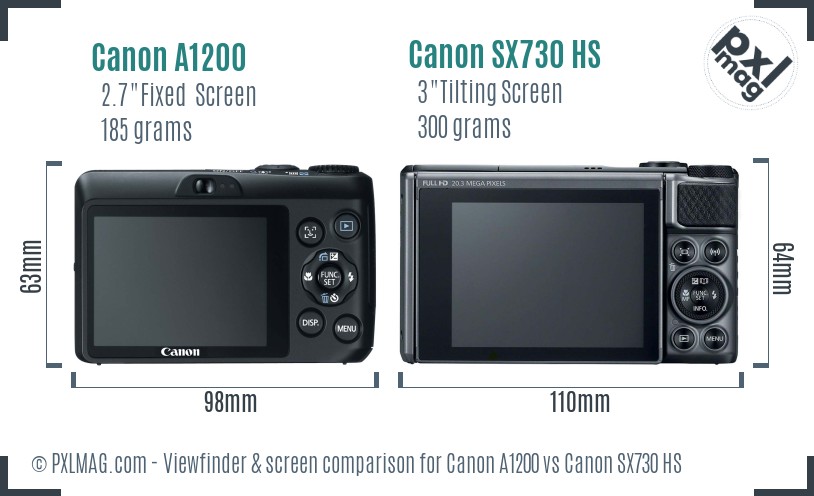Canon A1200 vs Canon SX730 HS Screen and Viewfinder comparison