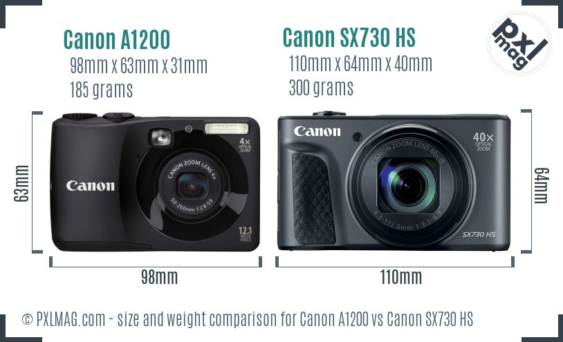Canon A1200 vs Canon SX730 HS size comparison