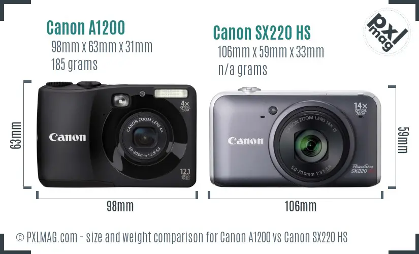 Canon A1200 vs Canon SX220 HS size comparison