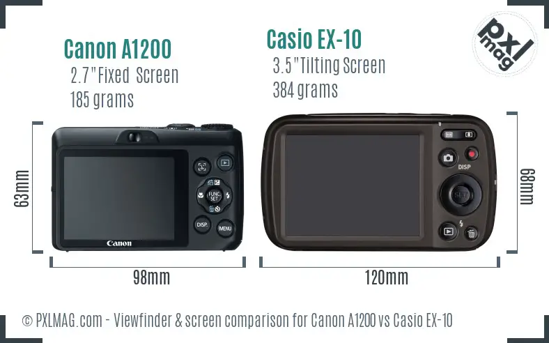 Canon A1200 vs Casio EX-10 Screen and Viewfinder comparison