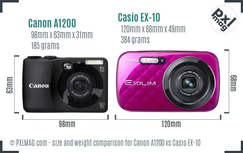 Canon A1200 vs Casio EX-10 size comparison