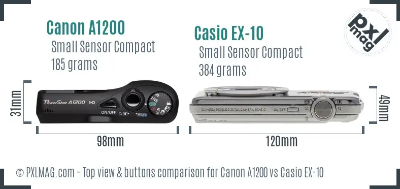 Canon A1200 vs Casio EX-10 top view buttons comparison