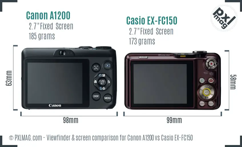 Canon A1200 vs Casio EX-FC150 Screen and Viewfinder comparison
