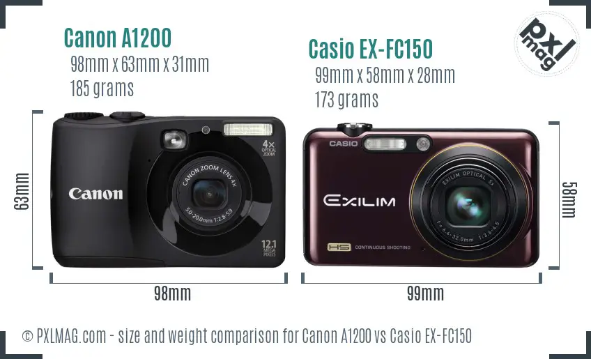 Canon A1200 vs Casio EX-FC150 size comparison