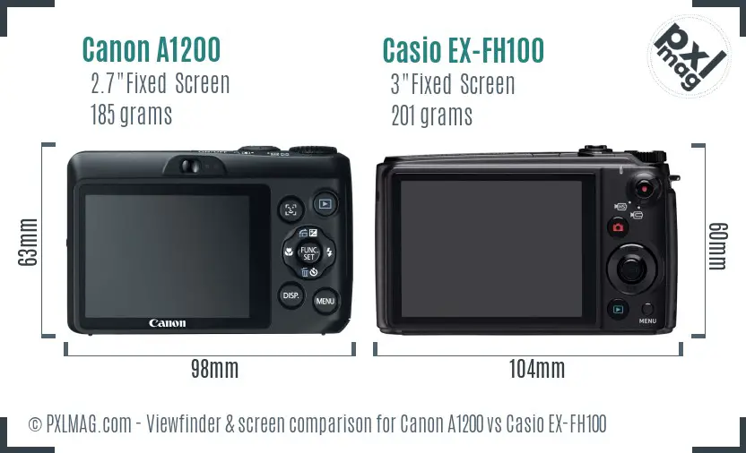 Canon A1200 vs Casio EX-FH100 Screen and Viewfinder comparison Canon A1200 vs Casio EX-FH100 Screen and Viewfinder comparison