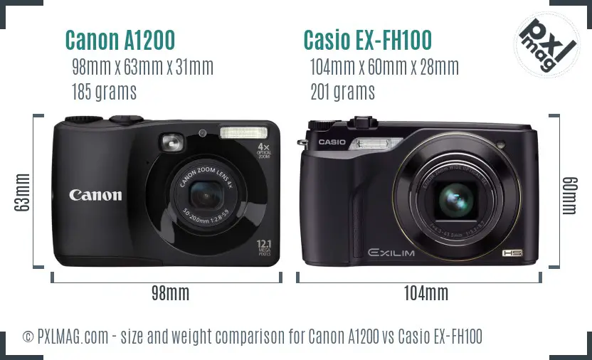 Canon A1200 vs Casio EX-FH100 size comparison Canon A1200 vs Casio EX-FH100 size comparison