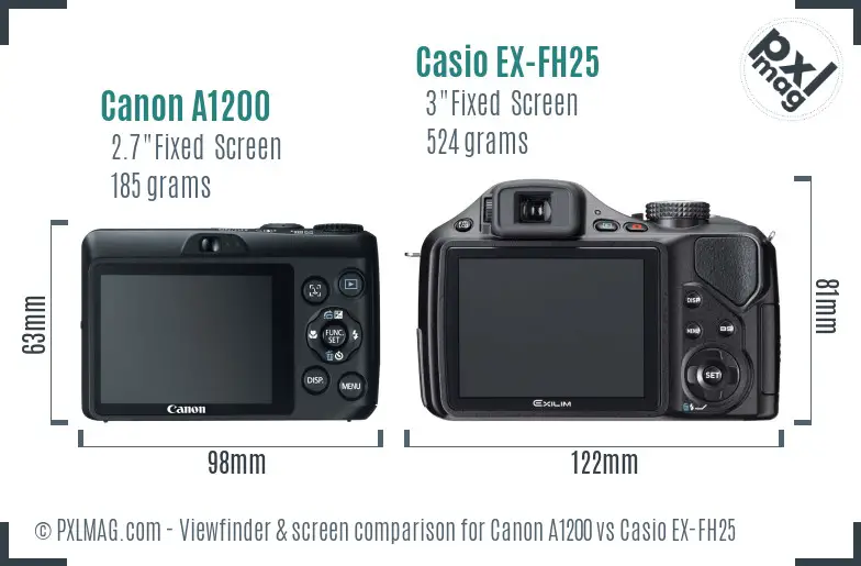 Canon A1200 vs Casio EX-FH25 Screen and Viewfinder comparison