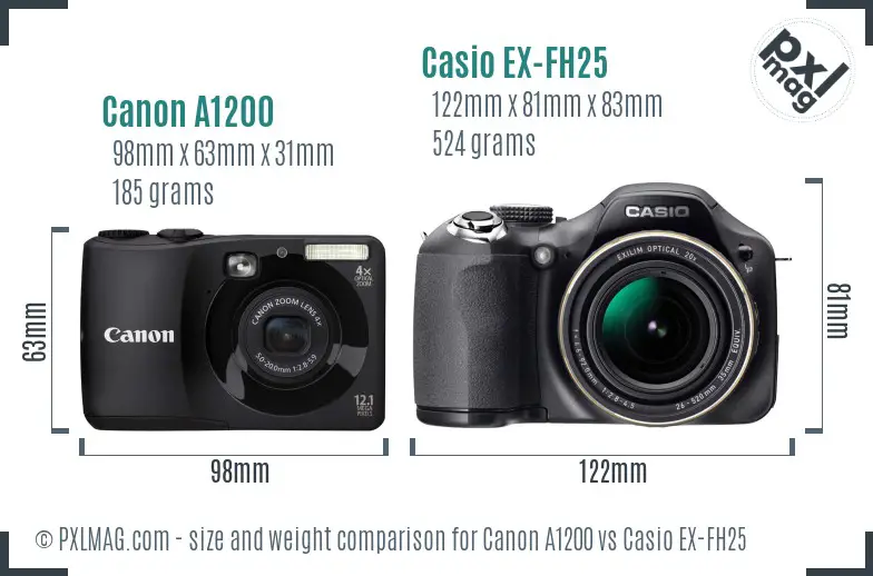 Canon A1200 vs Casio EX-FH25 size comparison