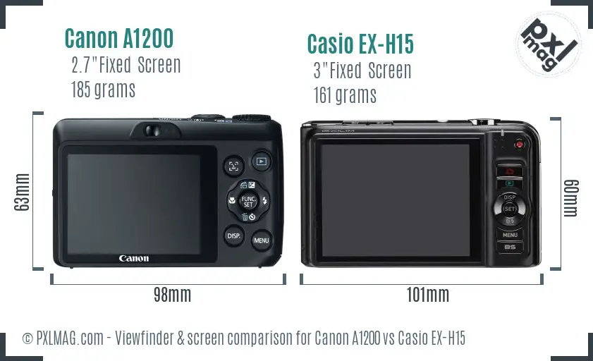 Canon A1200 vs Casio EX-H15 Screen and Viewfinder comparison