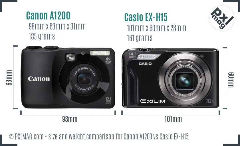 Canon A1200 vs Casio EX-H15 size comparison