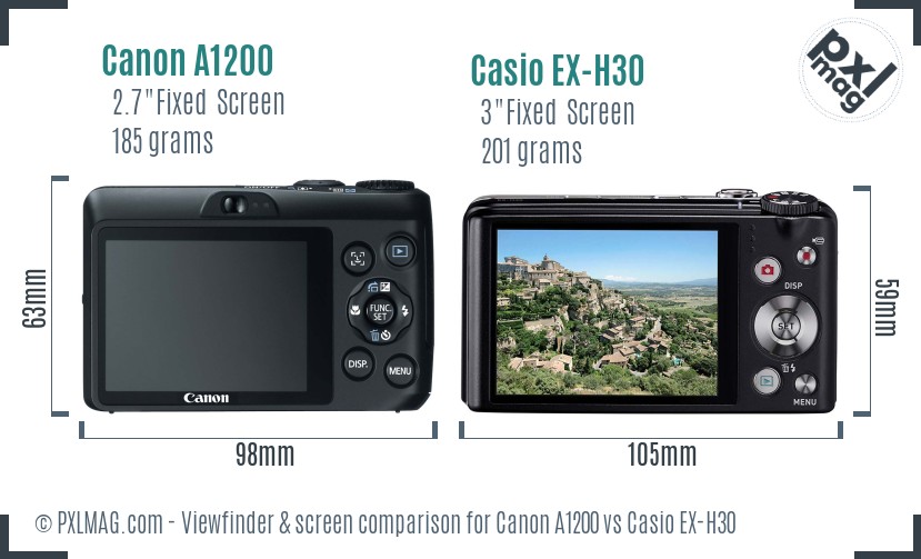 Canon A1200 vs Casio EX-H30 Screen and Viewfinder comparison