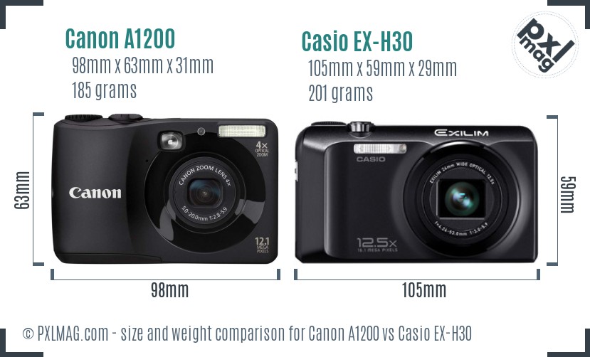 Canon A1200 vs Casio EX-H30 size comparison