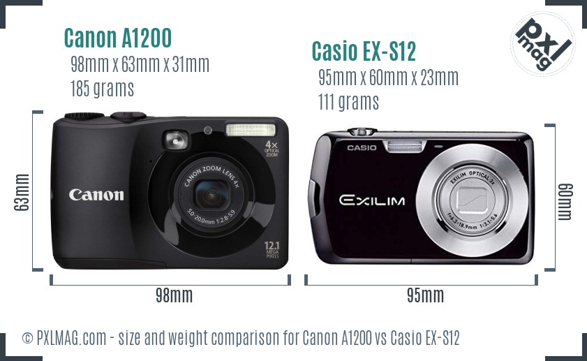 Canon A1200 vs Casio EX-S12 size comparison