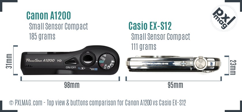 Canon A1200 vs Casio EX-S12 top view buttons comparison