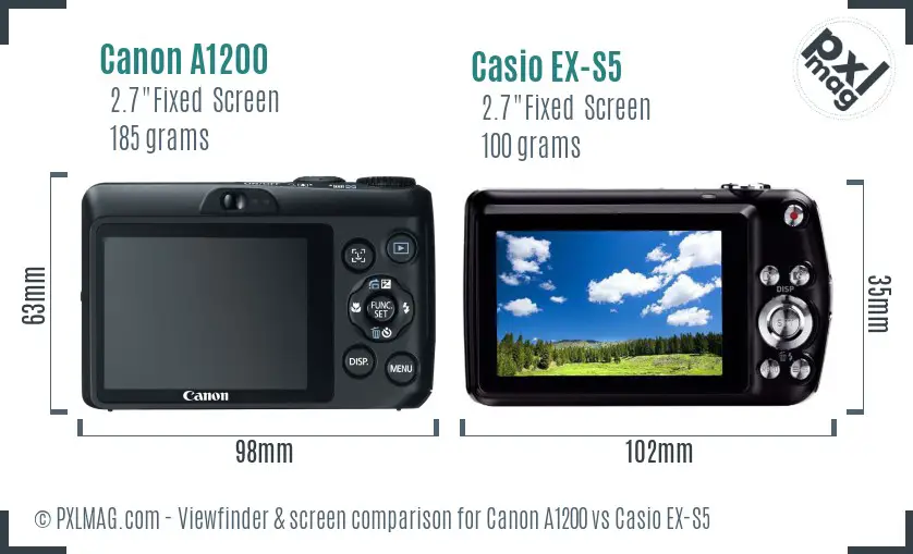 Canon A1200 vs Casio EX-S5 Screen and Viewfinder comparison
