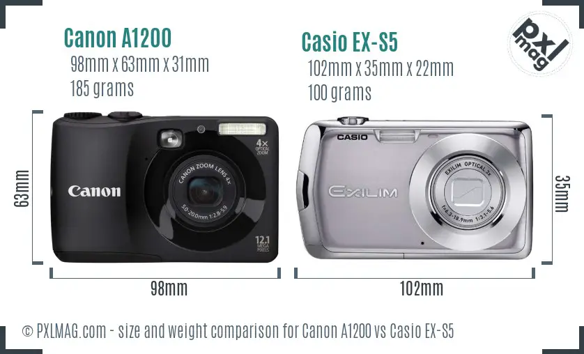 Canon A1200 vs Casio EX-S5 size comparison