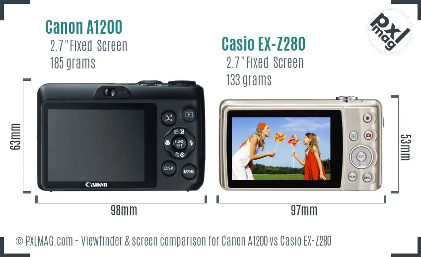 Canon A1200 vs Casio EX-Z280 Screen and Viewfinder comparison
