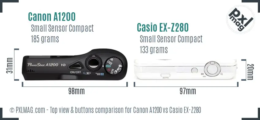 Canon A1200 vs Casio EX-Z280 top view buttons comparison