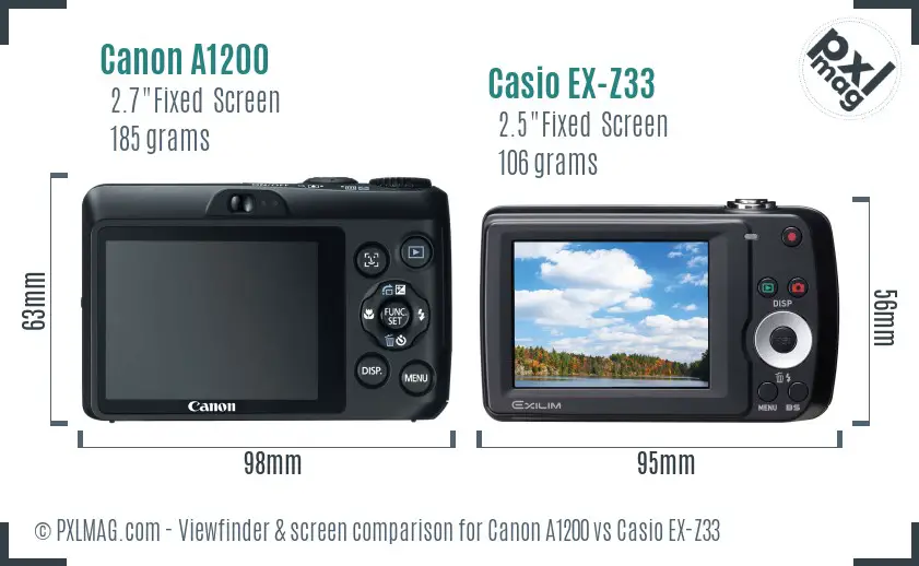 Canon A1200 vs Casio EX-Z33 Screen and Viewfinder comparison Canon A1200 vs Casio EX-Z33 Screen and Viewfinder comparison