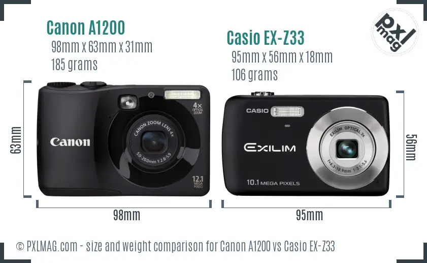 Canon A1200 vs Casio EX-Z33 size comparison Canon A1200 vs Casio EX-Z33 size comparison