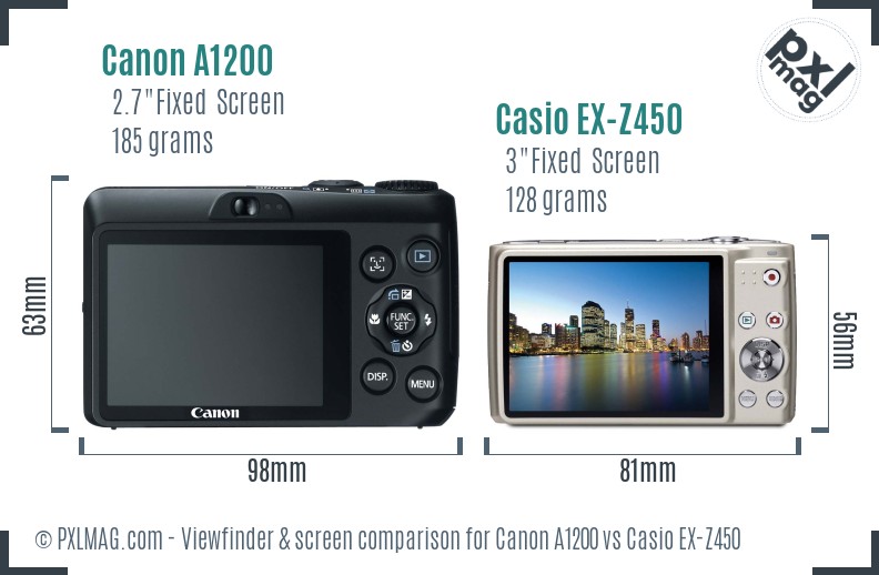 Canon A1200 vs Casio EX-Z450 Screen and Viewfinder comparison