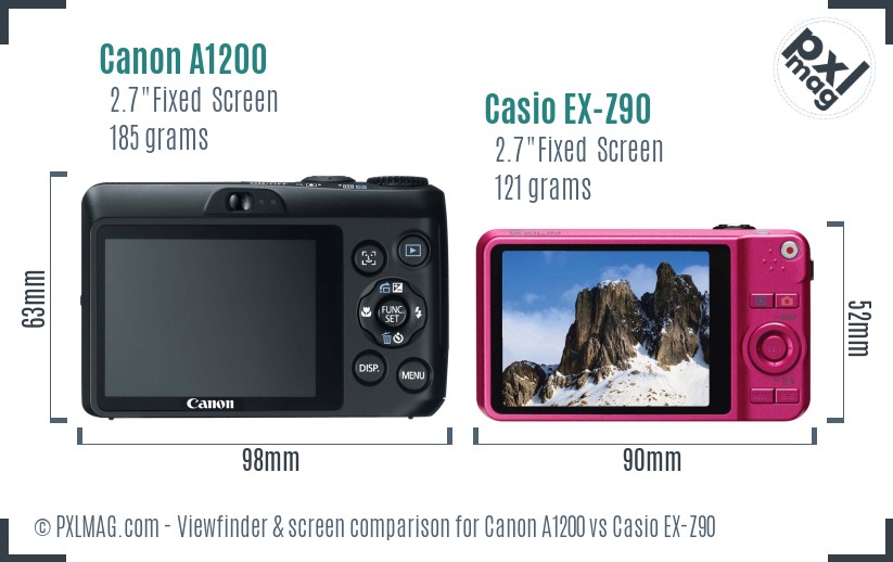 Canon A1200 vs Casio EX-Z90 Screen and Viewfinder comparison
