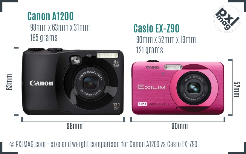 Canon A1200 vs Casio EX-Z90 size comparison