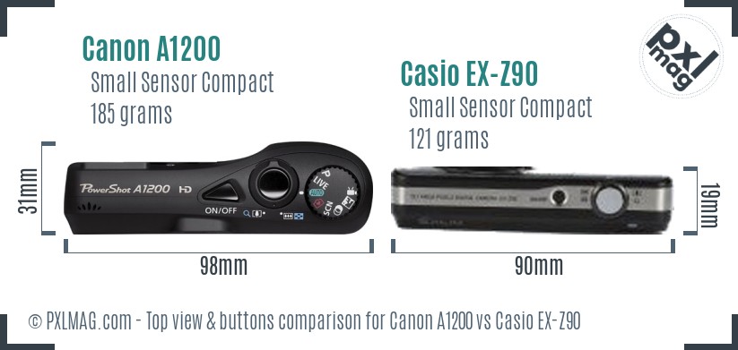 Canon A1200 vs Casio EX-Z90 top view buttons comparison