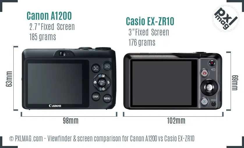 Canon A1200 vs Casio EX-ZR10 Screen and Viewfinder comparison