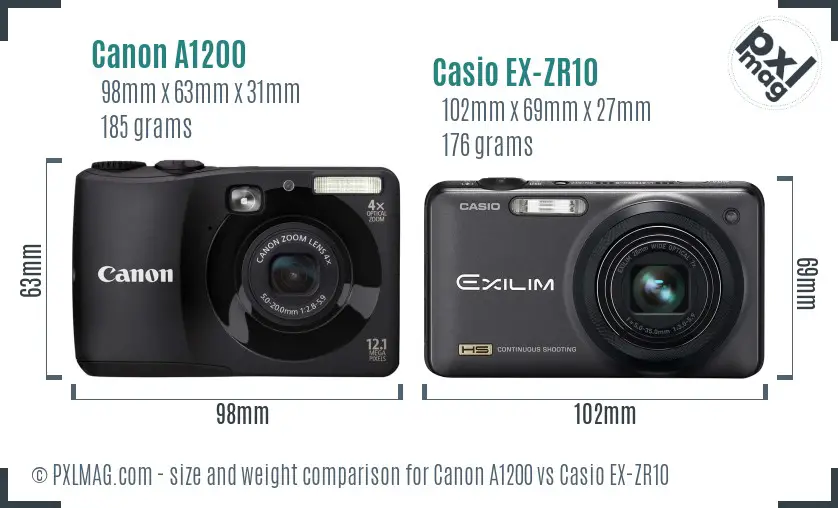 Canon A1200 vs Casio EX-ZR10 size comparison