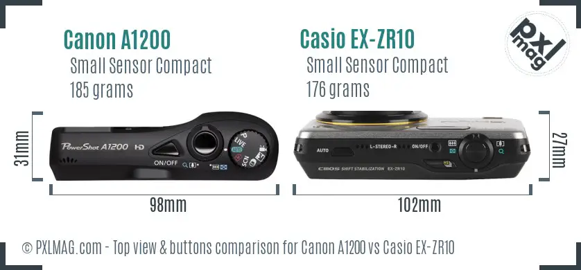 Canon A1200 vs Casio EX-ZR10 top view buttons comparison