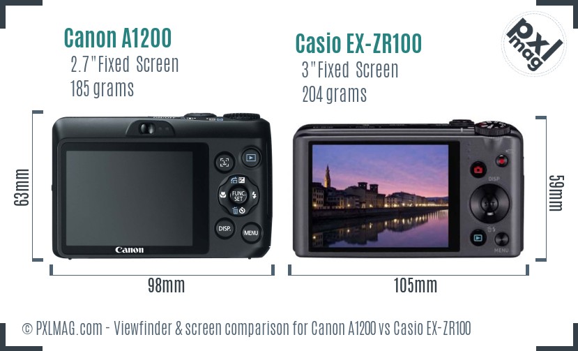 Canon A1200 vs Casio EX-ZR100 Screen and Viewfinder comparison